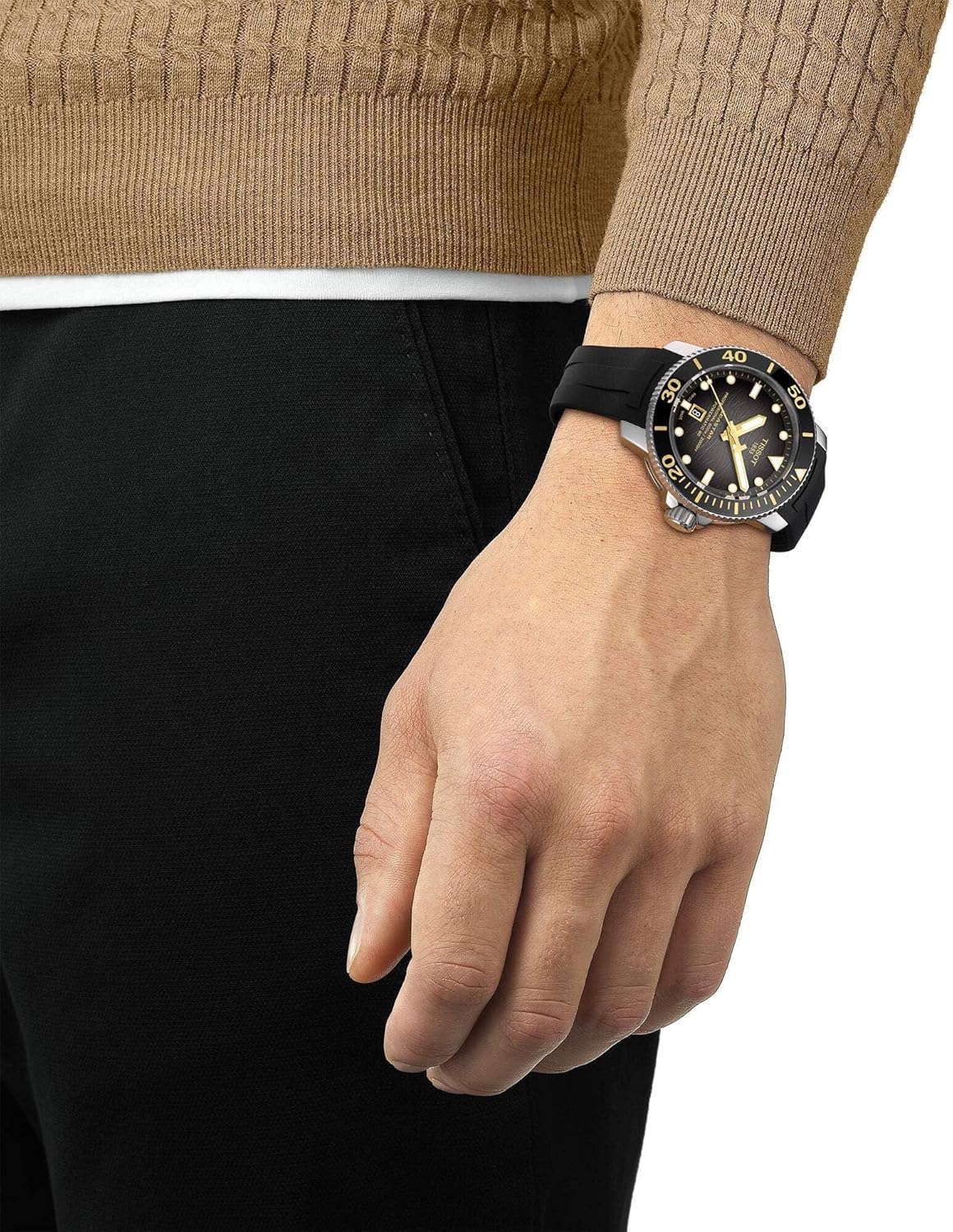 Tissot Mens Seastar 2000 Professional Powermatic 80 316L Stainless Steel case Automatic Watch, Black, Rubber, 22 (T1206071744101)