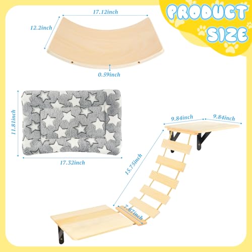 Cat Wall Shelves - Set of 4 Cat Wall Furniture, Curved Cats Shelves and Bridge Ladder & 2 Steps for for Sleeping, Playing, Climbing, and Lounging Modern Furniture for Cats