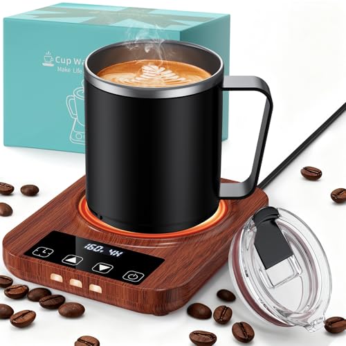Coffee Mug Warmer & Mug Set for Desk, Electric Coffee Cup Warmer with 16oz Heated Mug, Temperature Control Smart Coffee Heater with Auto Shut Off & 9 Temp Settings, Gifts for Men Women, Black