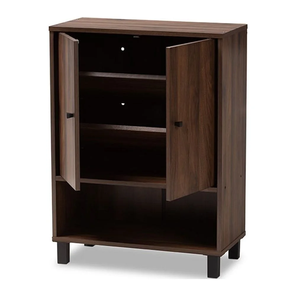 Rossin Modern and Contemporary Walnut Brown Finished 2-Door Wood Entryway Shoe Storage Cabinet