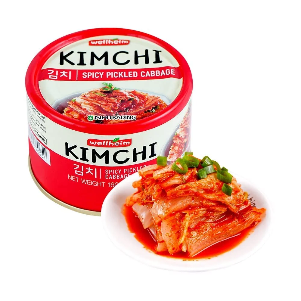 Wellheim Canned Kimchi, Spicy Pickled Cabbage, Product Of Korea, 농협 웰하임 김치, 100% 한국산 (160G/5.64 Oz) (12 Cans)