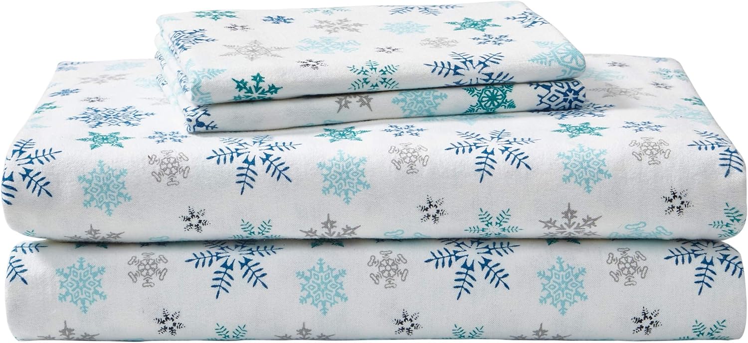 Eddie Bauer - Queen Sheets, Cotton Flannel Bedding Set, Brushed for Extra Softness, Cozy Home Decor (Tossed Snowflake, Queen) & Queen Sheets, Cotton Flannel Bedding Set, Brushed for Extra Softness