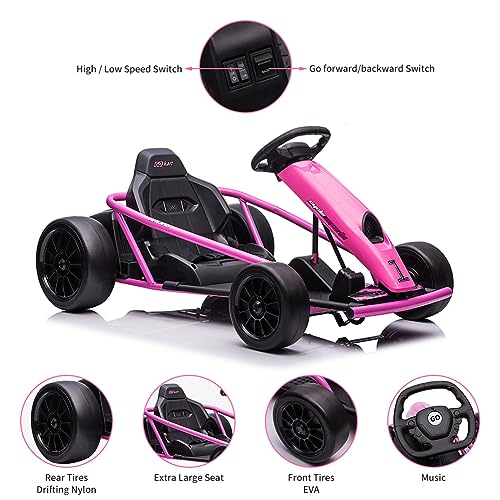 Electric Go Kart, 24V 2 x 300W 8MPH Big Kids Drift Karts Support for Smooth Slew Drift with Slow Start and Seat Belt for Double Protection, with Musical Horns, Maximum Load 180lbs, for Kids 8-12 Year