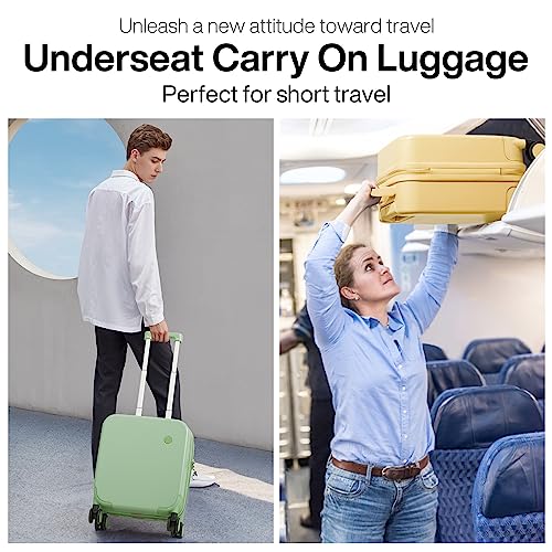 mixi Upgrade Carry on Luggage 14 Inch Underseat Personal Item Suitcases with Spinner Wheels, Hardside Rolling Suitcase PC with TSA Lock Lightweight Travel Case, Fine Grid Black