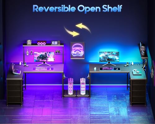 MOTPK L Shaped Gaming Desk with Shelf & 4 Drawers, 43