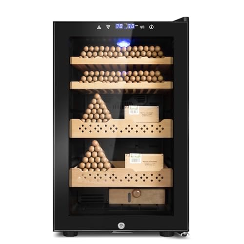 Electric Cooler Cabinet 35L with Temperature and Humidity Control, Spanish Cedar Wood Shelves and Safety Lock (270 Counts Capacity), Gift for Men