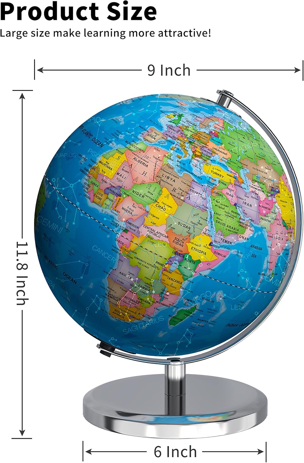 Illuminated World Globe with Stand, 9