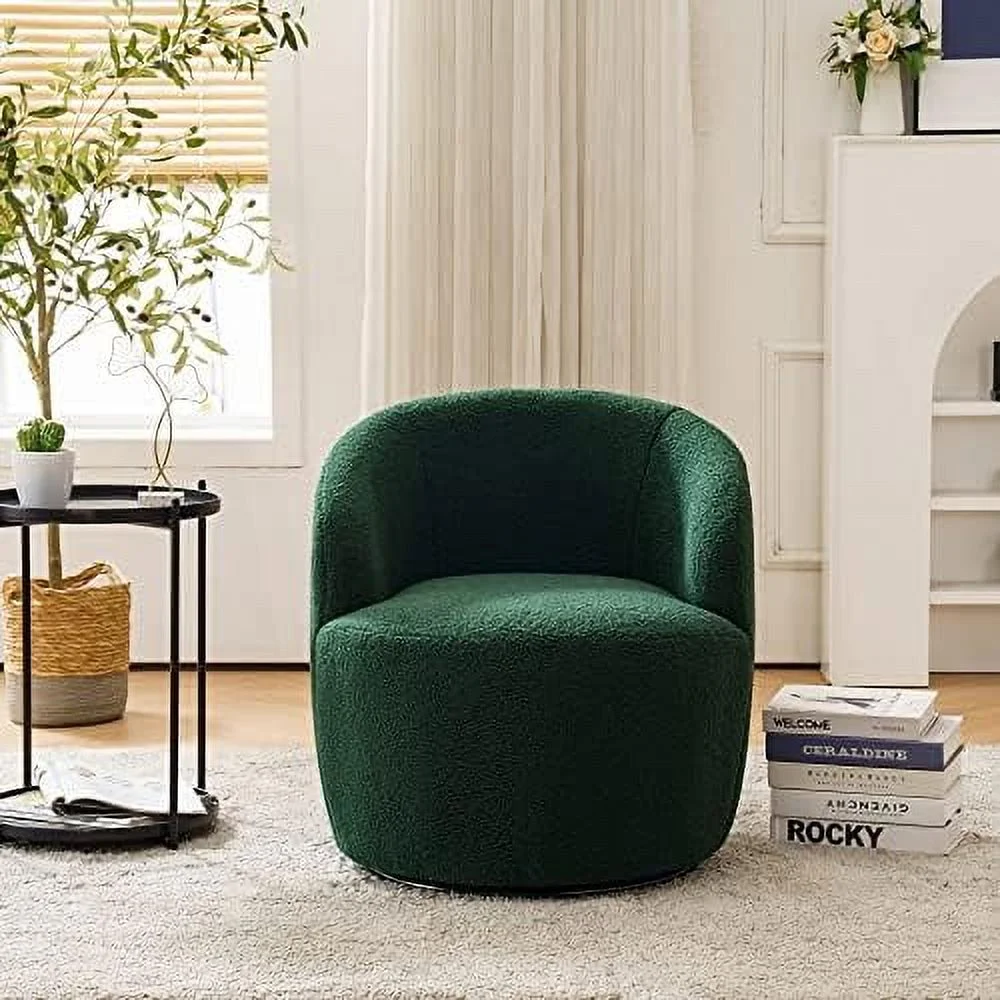 HOOMZNB Teddy Small Swivel Chair for Living Room Bedroom Corner Chairs for Small Space Boucle Barrel Chair Cream Decorative Round Accent Chair White Armchair Club Sherpa Arm Chairs for Nu