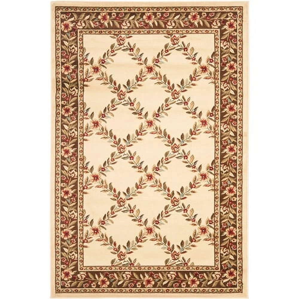 SAFAVIEH Lyndhurst Marshall Floral Border Area Rug, Ivory/Brown, 8'9
