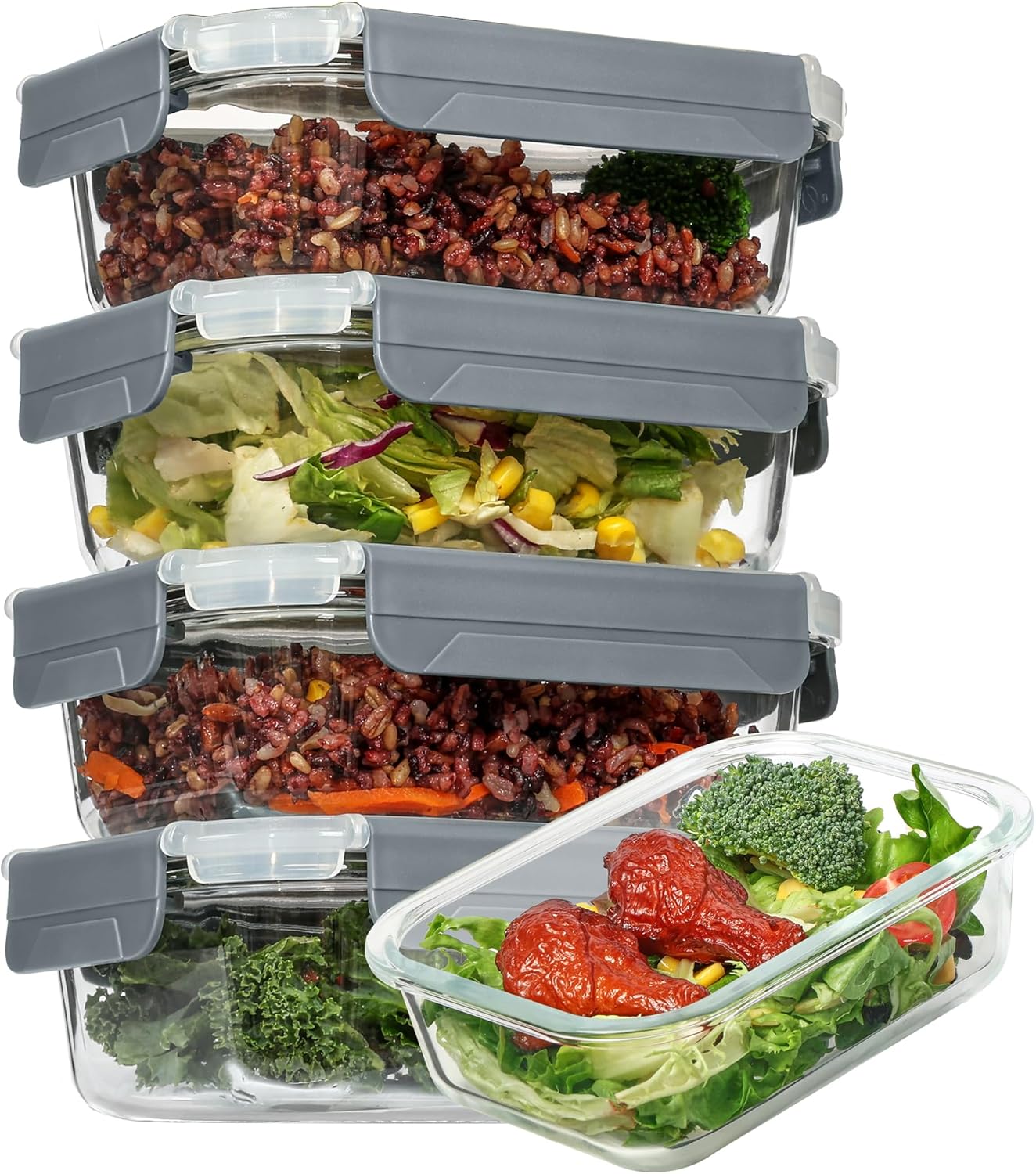 Vtopmart 5 Pack 22oz Glass Food Storage Containers with Lids, Meal Prep Containers, Airtight Lunch Containers Bento Boxes with Snap Locking Lids for Microwave, Oven, Freezer and Dishwasher