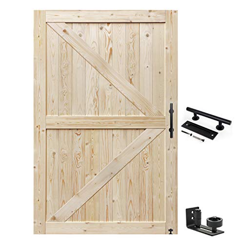 S&Z TOPHAND® 36in x 84in Barn Door, 20-60 in Unfinished British Brace Barn Door/Modern Style/Solid Wood/Simple Assembly is Required.Without Sliding Hardware