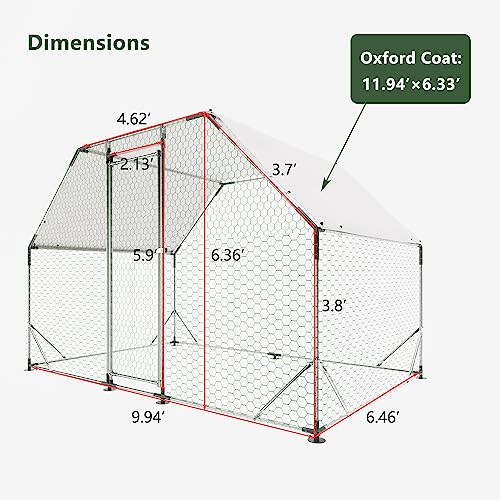 Large Metal Chicken Coop Run with Cover,13 x 10 x 6.4 FT Walk-in Poultry Cage Run with Lockable Doors,Chicken Pen for Outdoor, Backyard, and Farm,Suitable for Chickens and Other Poultry