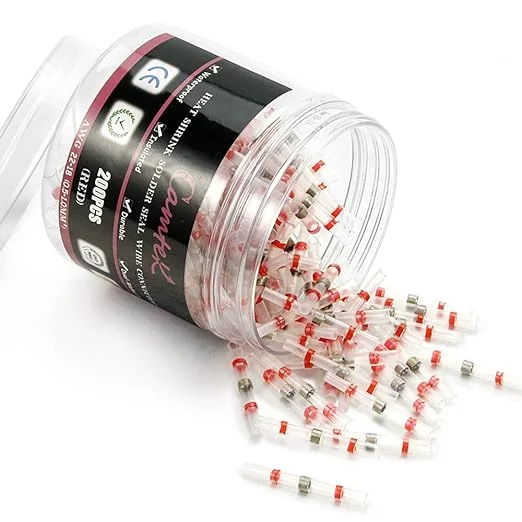 Camtek 200PCS Red Solder Seal Wire Connectors 22-18 AWG, Self Soldering Heat Shrink Wire Connectors Marine Grade Waterproof Insulated Electrical Butt Splice Wire Terminals for Automotive Boat Truck