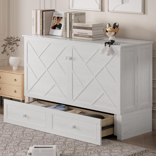 PUREMIND Queen Murphy Bed with Storage Drawers, Camas Con Colchon Incluido, Hideaway Chest Beds with Built-in Charging Station, Murphy Bed Queen Space-Saving Wall Beds for Bedroom