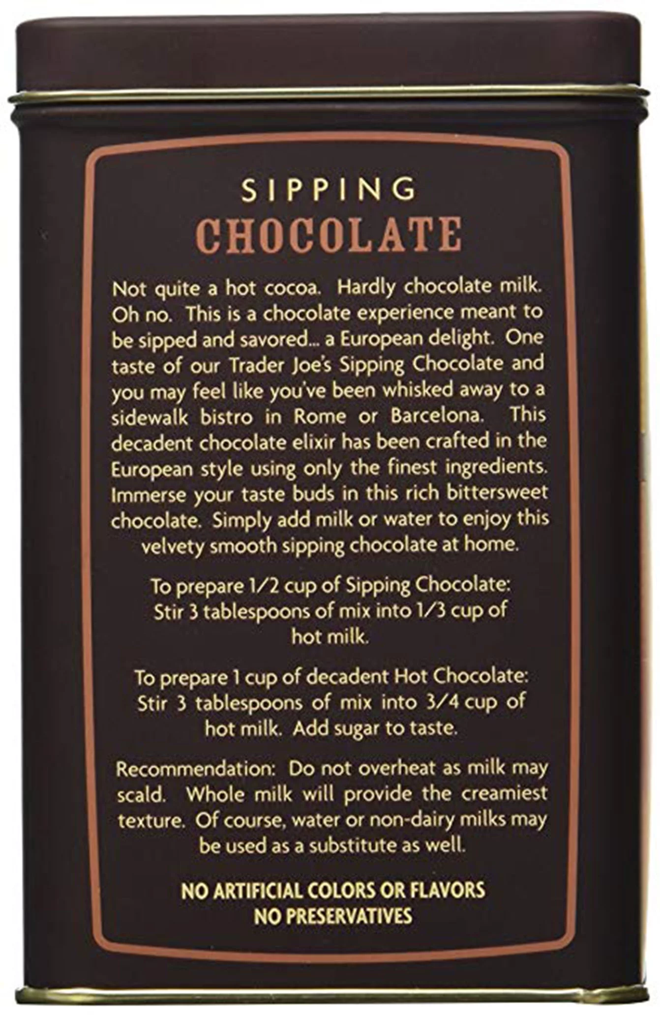 Sipping Chocolate European Style Trader Joe's 9 Oz. (Pack of 2)