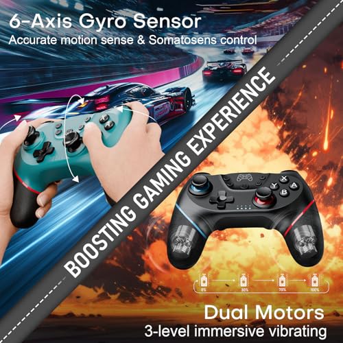 Diswoe Switch Controllers, 2 Pack Wireless Pro Controller for Switch 2/Lite/OLED with Mappable Buttons, Hall Effect Gaming Controller for PC/Android with Motion Control/Vibration/Turbo/Wake Up