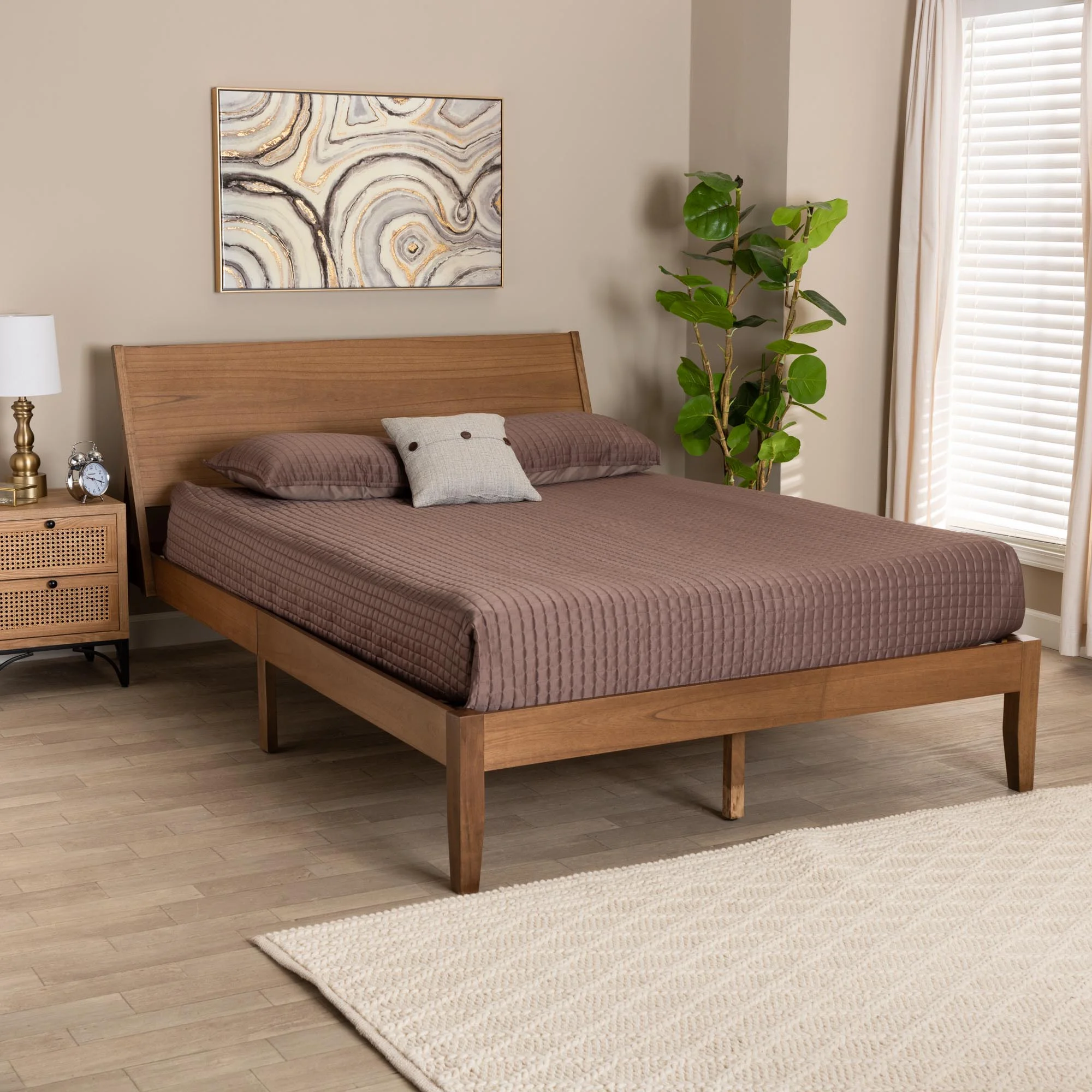 Baxton Studio Eileen Mid-Century Transitional Walnut Brown Finished Wood Queen Size Platform Bed