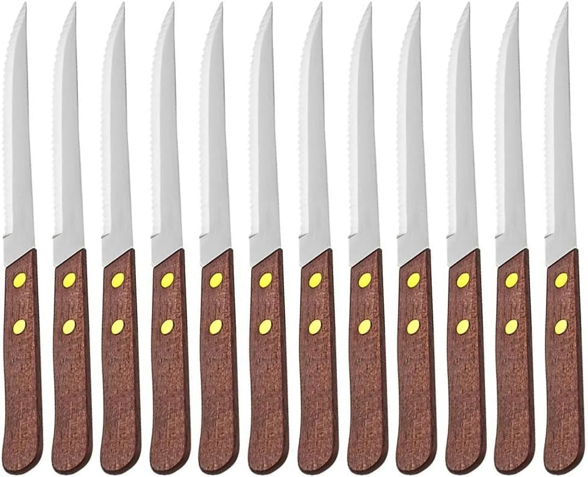 Of 12) Serrated-Edge Pointed-Tip Steak Knives, 4-1/4-Inch Stainless Steel Blade Steak Knives With Wooden Handles For Restaurants