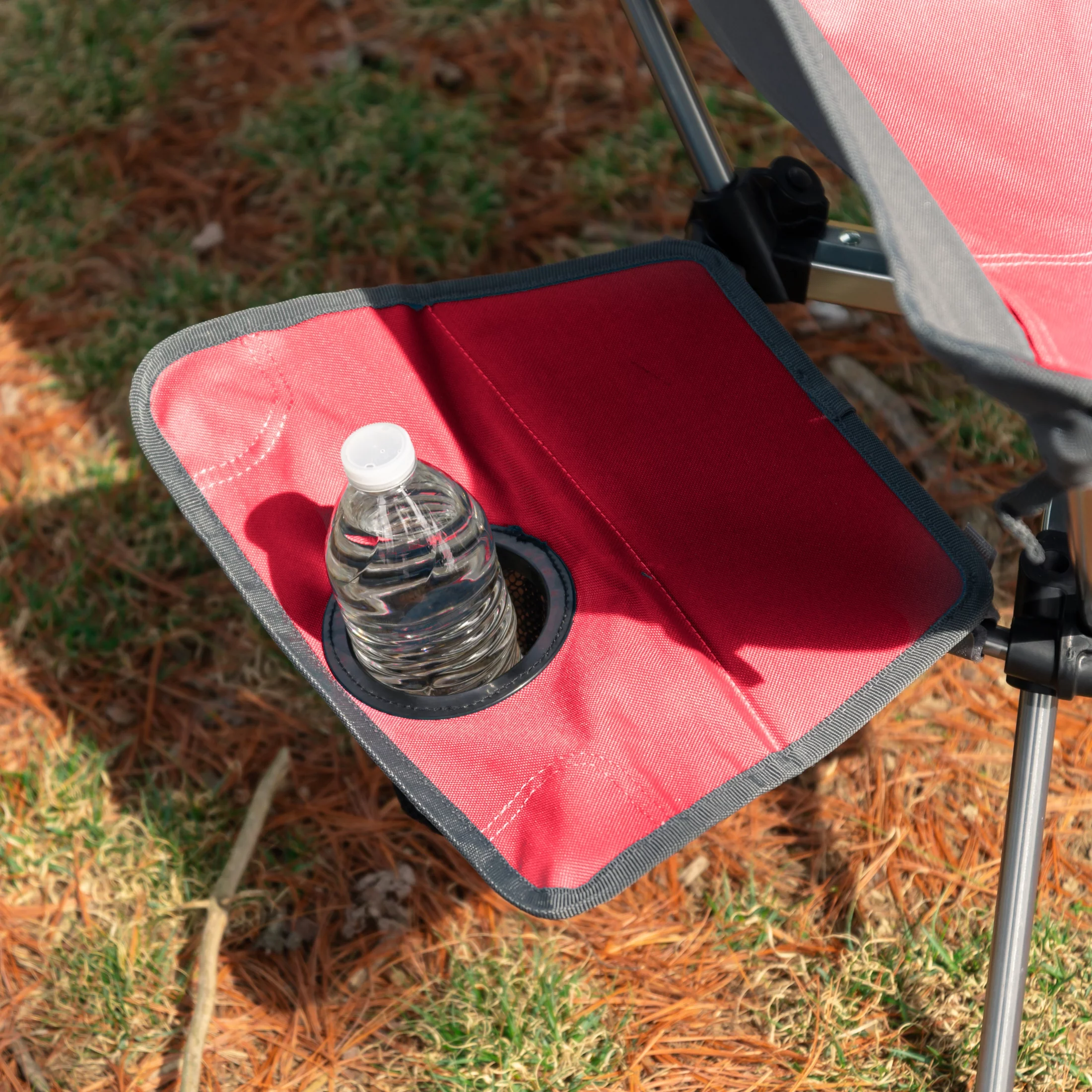 Timber Ridge Yew x-Frame Backpack Camping Chair, Red and Gray, Adult