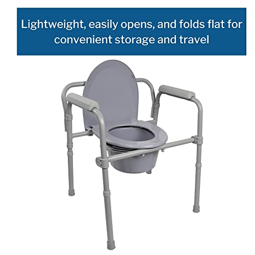 McKesson Folding Commode Chair with 7.5 qt Bucket, 350 lbs Weight Capacity, 13 1/2 in Seat Width, Adjustable Height, 1 Count