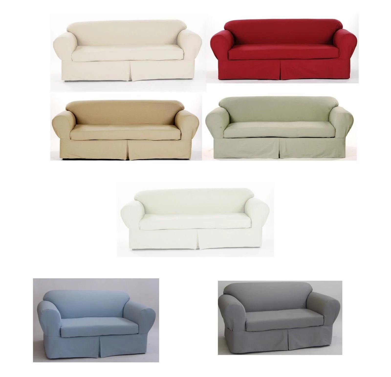 All Cotton Brushed Twill 2-piece Cushion Couch Sofa Loveseat Armchair Slipcover