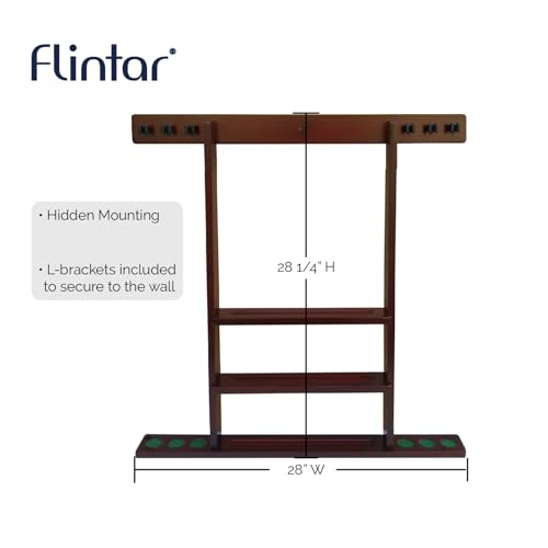 Flintar Wall Mount Cue Rack, Billiard Pool Cue Stick holder, Premium Quality Made in TAIWAN, Solid Hardwood, Cue Rack Only