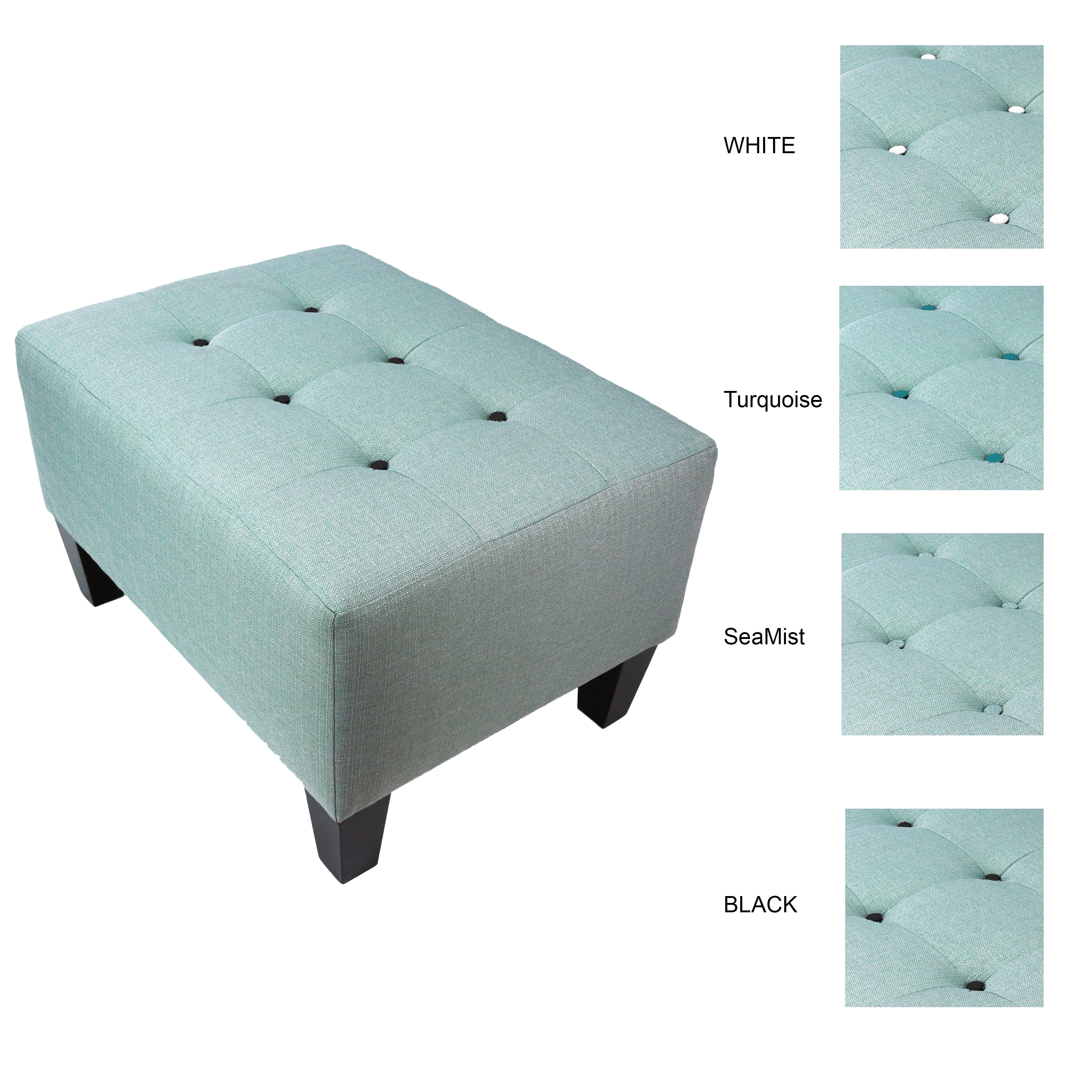 MJL Furniture  MAX Squared Decorative Button Tufted Upholstered Sea Mist Firm Ottoman White