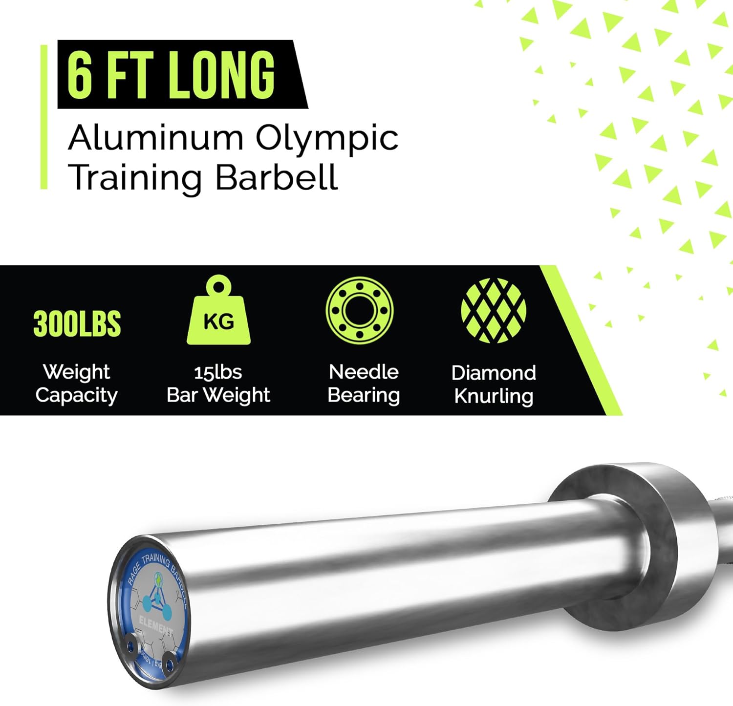 Olympic Training Barbell (6FT) (15 Pound Weight) (300 LBS Capacity), Home Gym Fitness Equipment, Strength Training Workout Bar, Weight bar for Squats, Deadlift, Weightlifting, Bench Press