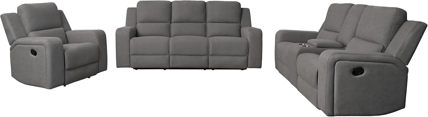 Abbyson Living Margaret 3PC Fabric Manual Reclining Sofa Collection, Charcoal Living Room Set