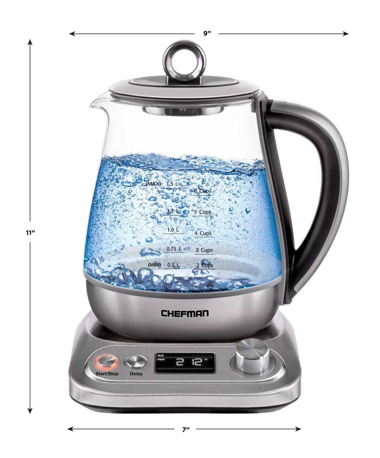Chefman Digital Programmable Glass Electric Kettle, Stainless Steel, 1.5 Liter