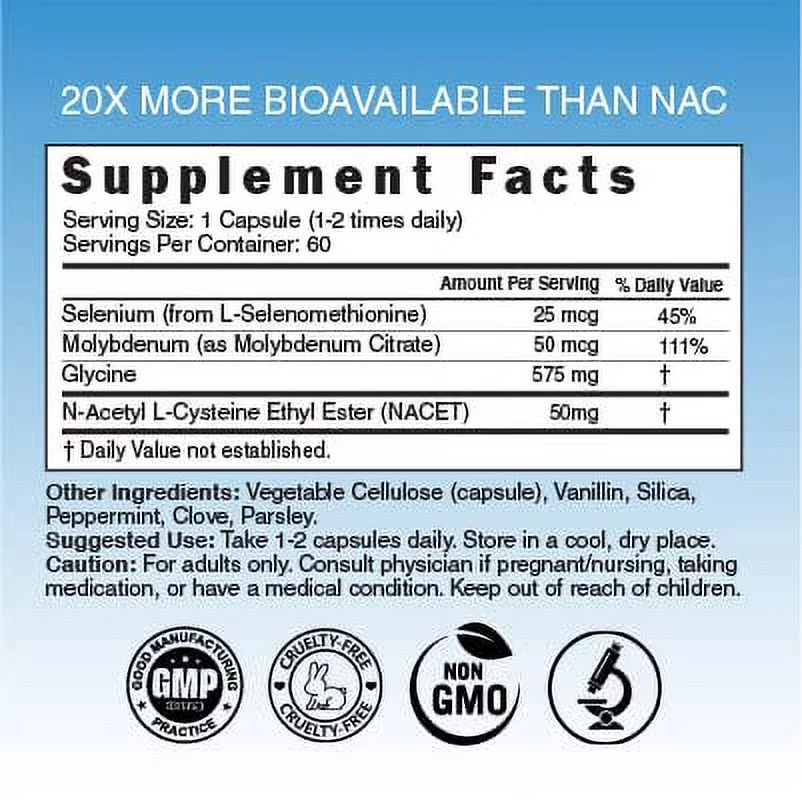 Neuro NAC Supplement N-Acetyl Cysteine Ethyl Ester - 20x More Bioavailable Than NAC 600 mg - Boost Glutathione 10x More Than Liposomal Glutathione - N Acetyl Cysteine Ethyl Ester - NACET (60 Capsules)