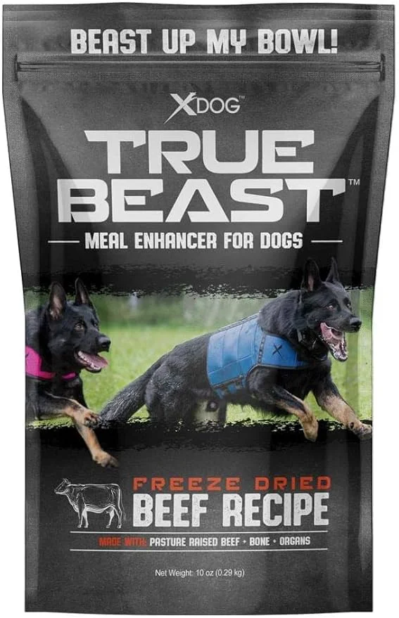 Xdog True Beast Dog Food Toppers - Freeze Dried Beef | Made with Pasture Raised Beef, Organs, & Ground Bone | Perfect for Picky Eaters | Plus Pre and Probiotics for Dogs Digestive Health (10 oz)