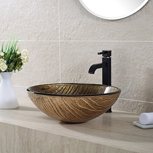 KRAUS Ramus Single Handle Vessel Sink Bathroom Faucet with Pop-Up Drain in Brushed Gold, KVF-1220BG