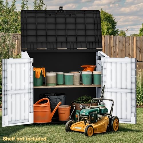 DWVO Outdoor Weather-Resistant Horizontal Storage Shed, 35 Cu Ft Capacity, Lockable and Waterproof, Suitable for Storing Garden Tools, Light Gray