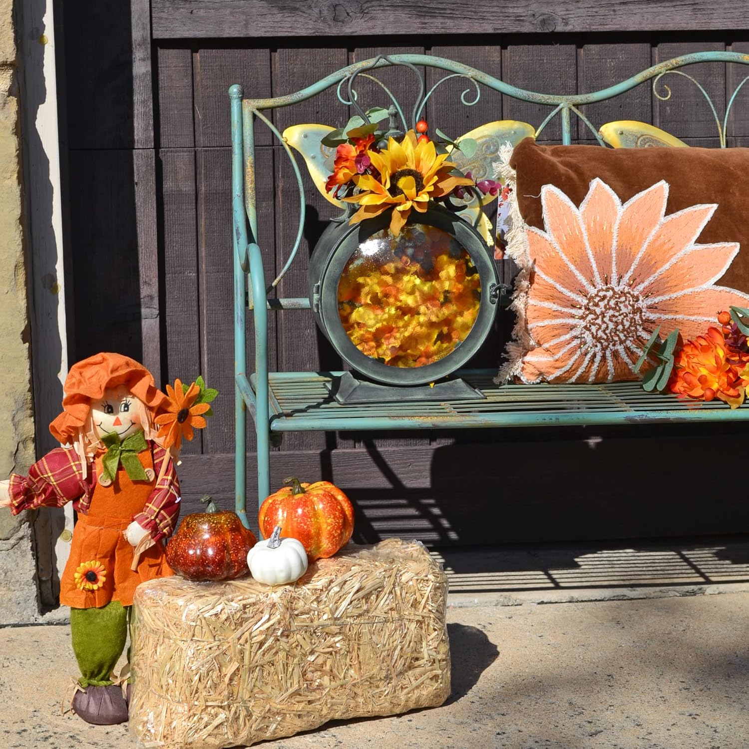 Westcharm Metal Round Hanging Candle Lantern with Curved Glass Insert, Nautical Coastal Style