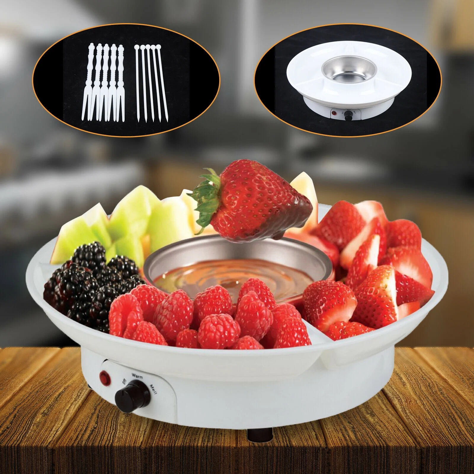 Electric Chocolate Fondue Set Maker Cheese Chocolate Melting Pot W/10 Forks 110V