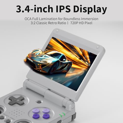 RG 34XXSP Retro Handheld Game Console Linux 3.4 inch IPS Screen 720*480 5000+ Classic Games 64G Card RG 34XXSP Retro Gaming Console Handheld 3300mAh Battery Compatible with WiFi HDMI Bluetooth Yellow