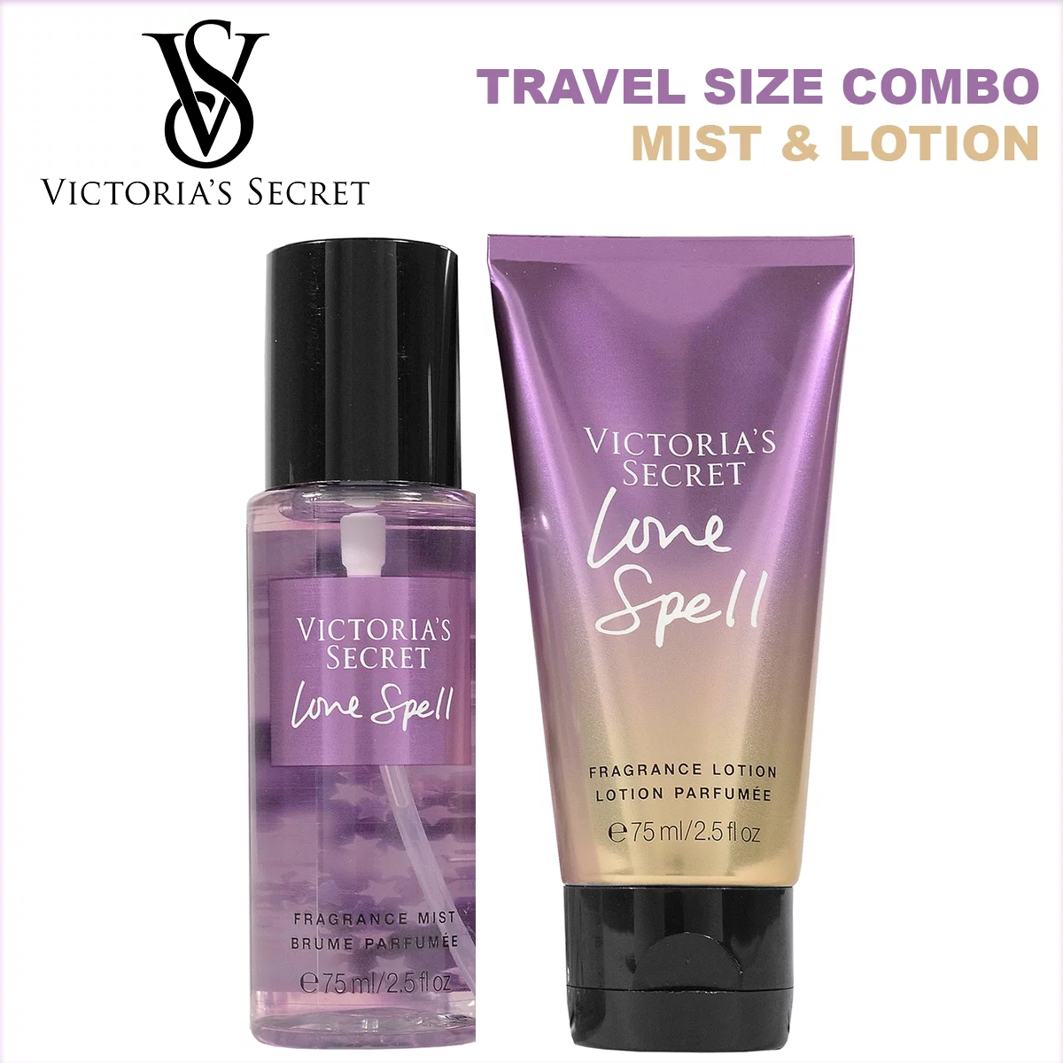 Victoria's Secret Love Spell I Travel size Combo I Fragrance Mist 2.5oz 75ml & Fragrance Lotion 2.5oz 75ml I Love Spell to your next Destination