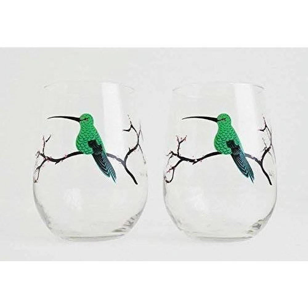 Hummingbird Glassware, Hummingbird Glasses - Set Of 4 Stemless Hummingbird Glasses, Painted Glasses