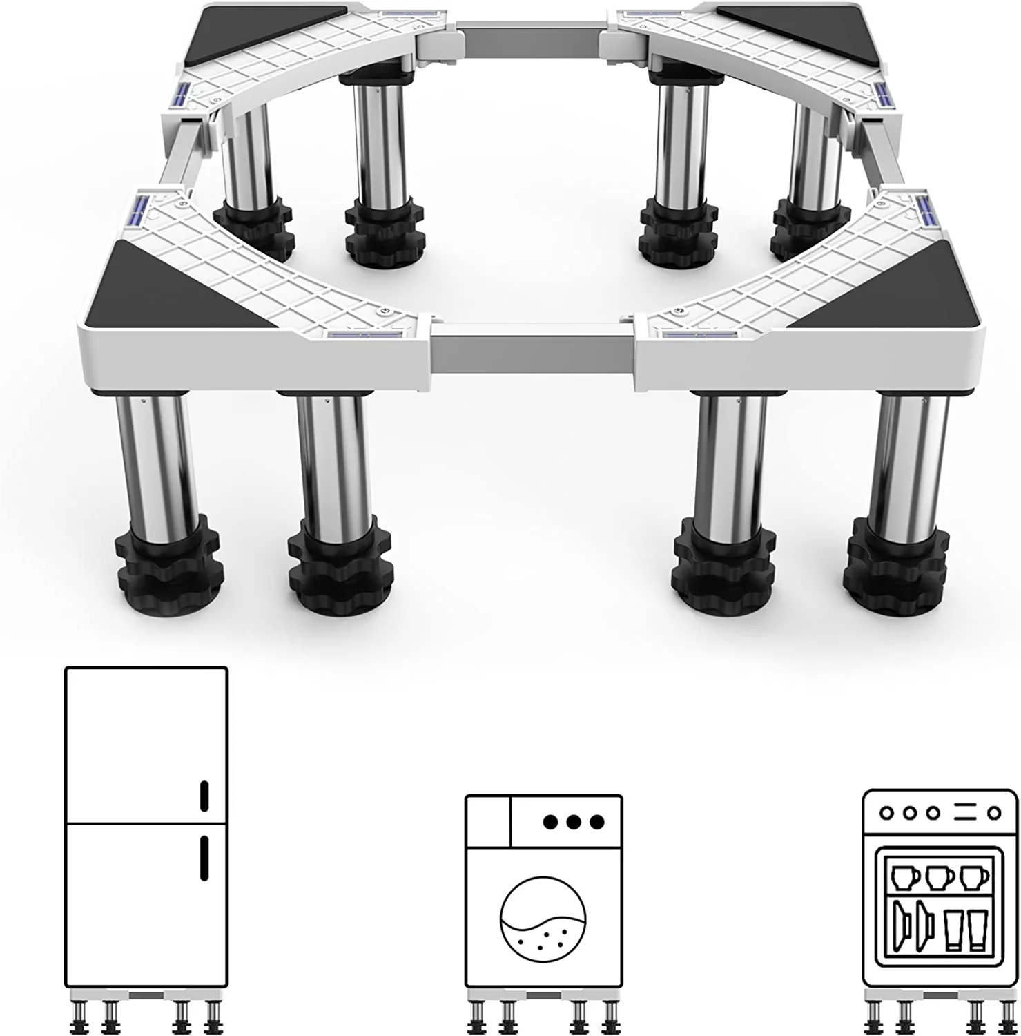 Mini Fridge Stand Dryer Stand 7-8.6 in Base for Washer Kitchen Refrigerator Washing Machine Silver wu02