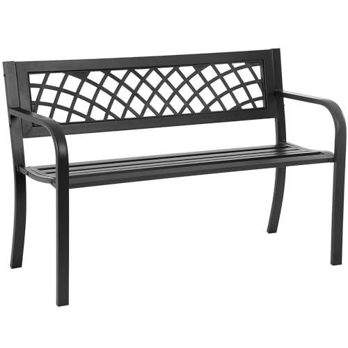 Garden Bench Bench Park Outdoor Bench for Patio Metal Bench Park Bench with Plastic Backrest Armrests Sturdy Steel Frame Furniture for Yard Porch Work Entryway, Black