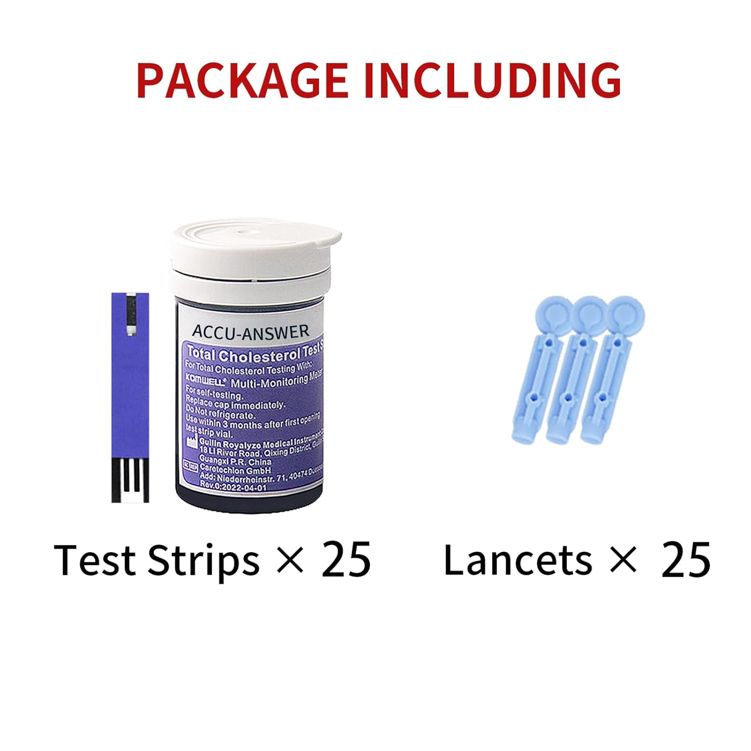 25 Test Cholesterol Test Strips for ACCU-Answer 4-in-1 Test Meter, 25 Lancets Total Included. No Code Card Need, Accurate and Fast, Easy to Use and Read