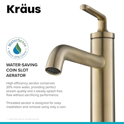 KRAUS Ramus Single Handle Vessel Sink Bathroom Faucet with Pop-Up Drain in Brushed Gold, KVF-1220BG