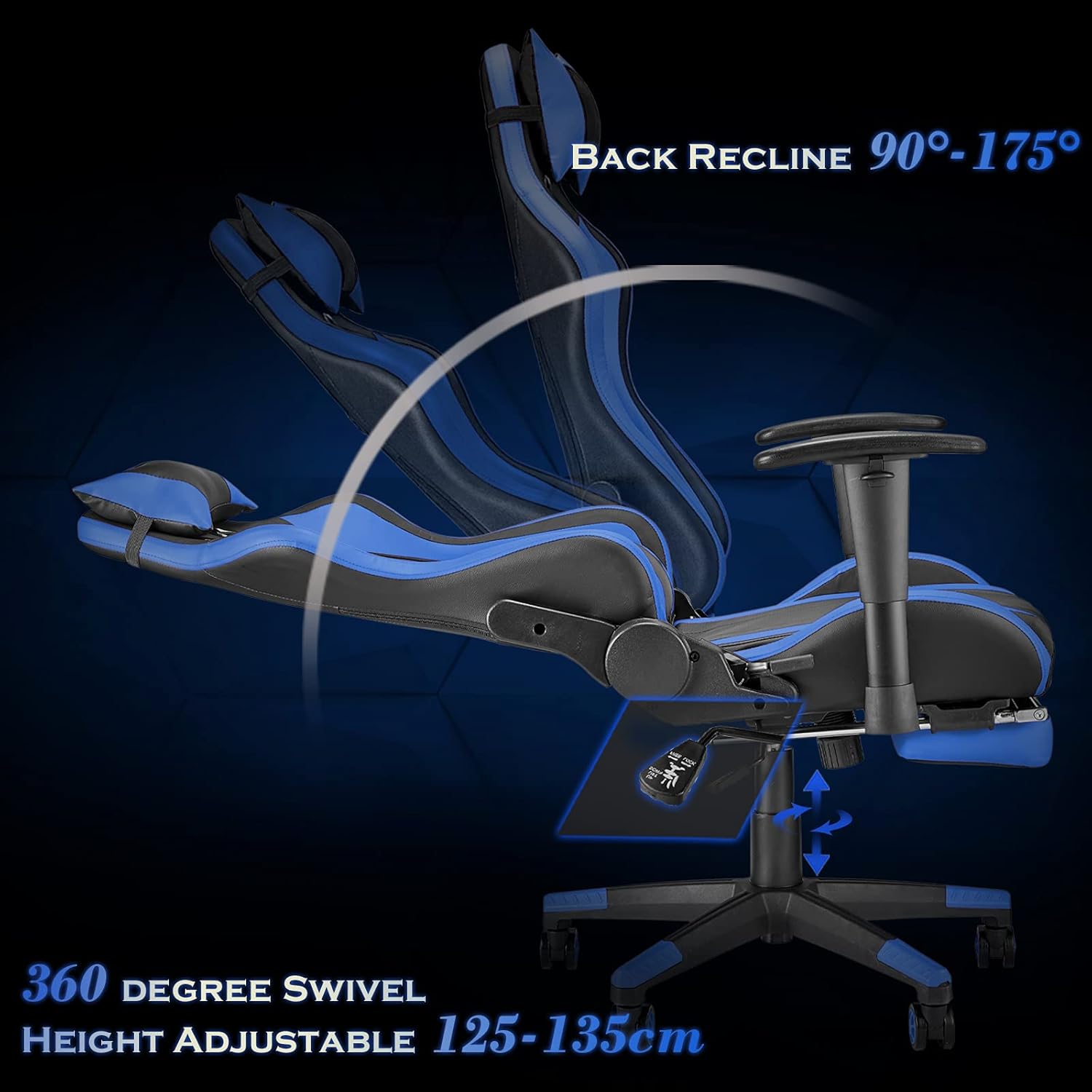 Soontrans Ergonomic Gamer Chair,Racing Gaming Chair with Footrest,Reclining Computer Chair,PU Leather Office Chair,Swivel Desk Chair with Adjustable Headrest Lumbar Pillow(Reddish Blue)