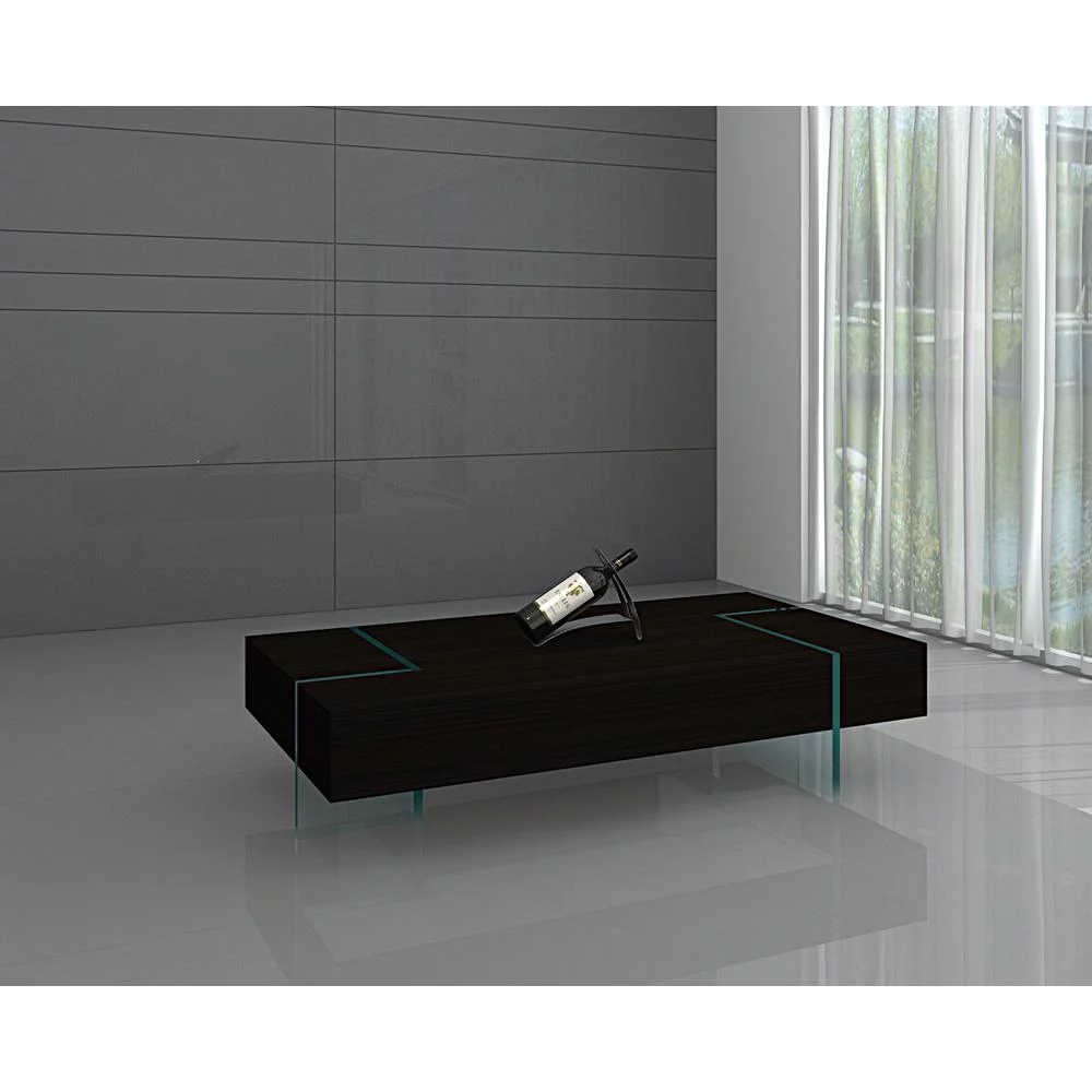 Creative Images WOOD COFFEE TABLE W/ 19mm TEMPERED Glass BASE