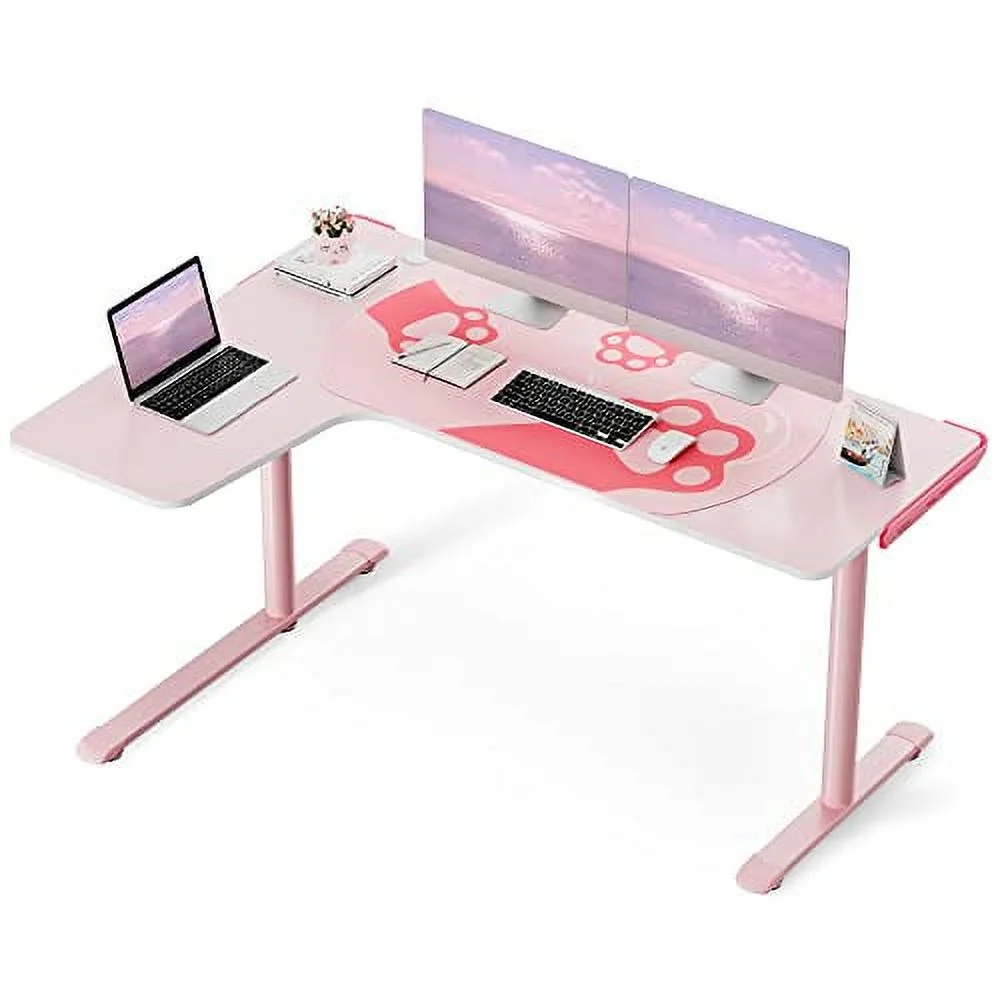 EUREKA ERGONOMIC L60 Gaming Desk Pink, L Shape Computer Corner Desk with Cable Management Mouse Pad for Home Office Work Study Writing Table Girl/Female/E-Sports Gamer, Easy to Assemble, Left Side