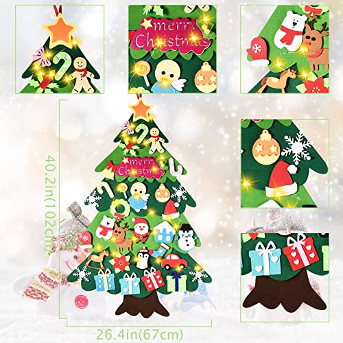 DIY Felt Christmas Tree 35 Pcs Xmas Decorations with Banner Snowflake Snowman Reindeer Candy Crutch Wall Hanging Christmas Decoration Gift for Kids Christmas New Year Party Favors