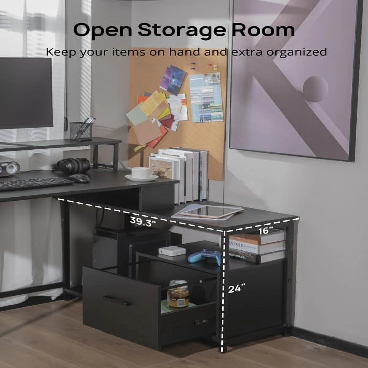 EVAJOY Home Office Computer Desk with File Drawer, LED Strip, Power Outlet