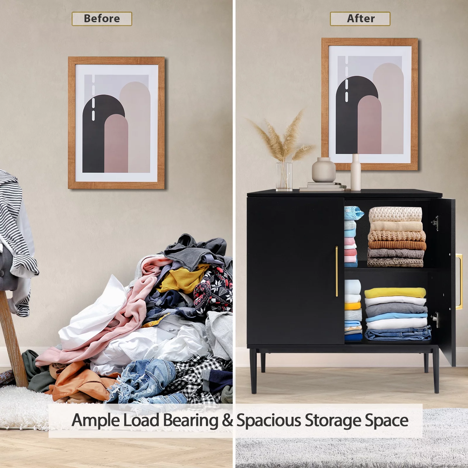 REHOOPEX Set of 2  Storage Cabinet, Buffet Cabinet, Black Sideboard for Living Room,Office,Hallway