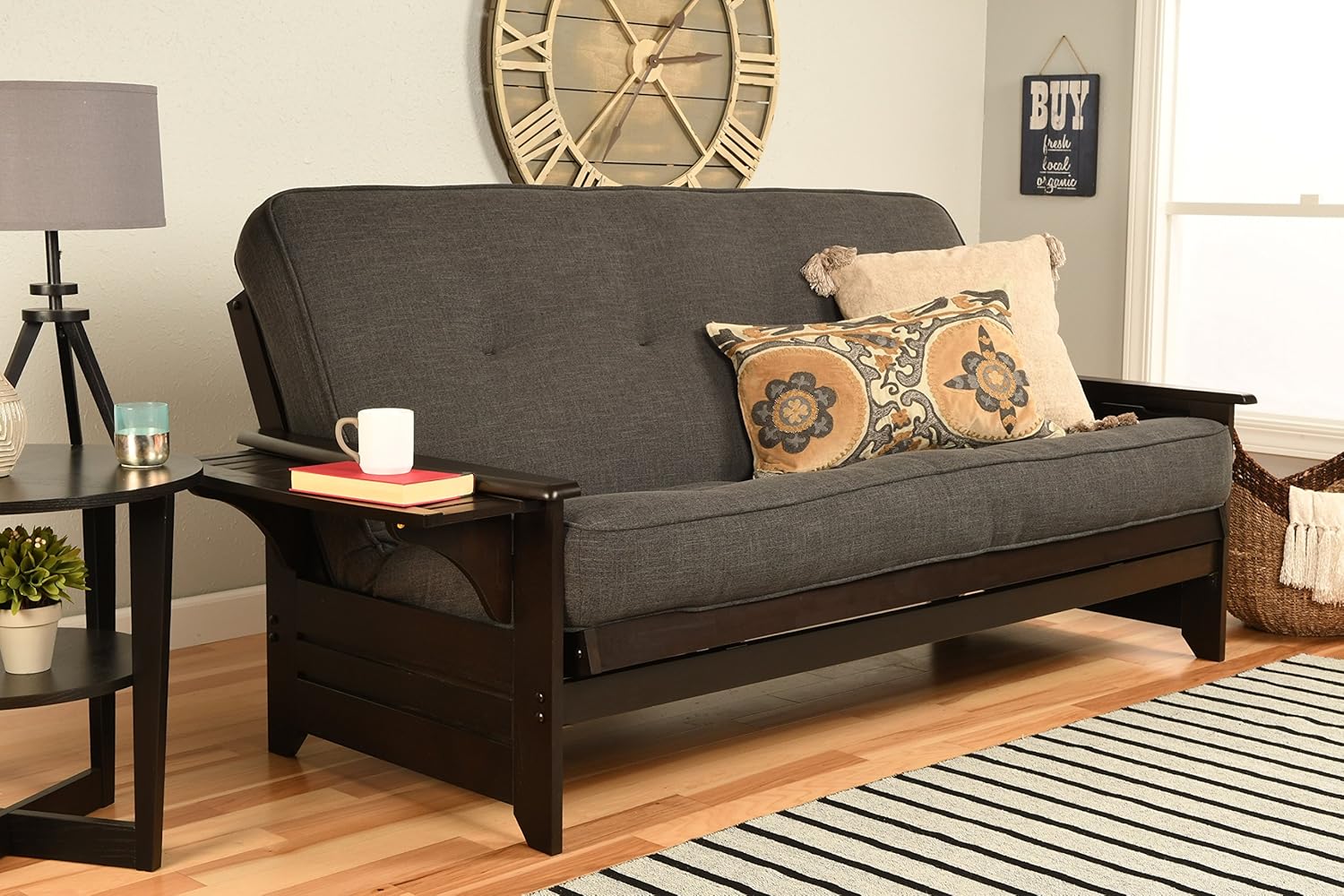 Kodiak Furniture Phoenix Full Size Futon in Espresso Finish, Linen Charcoal